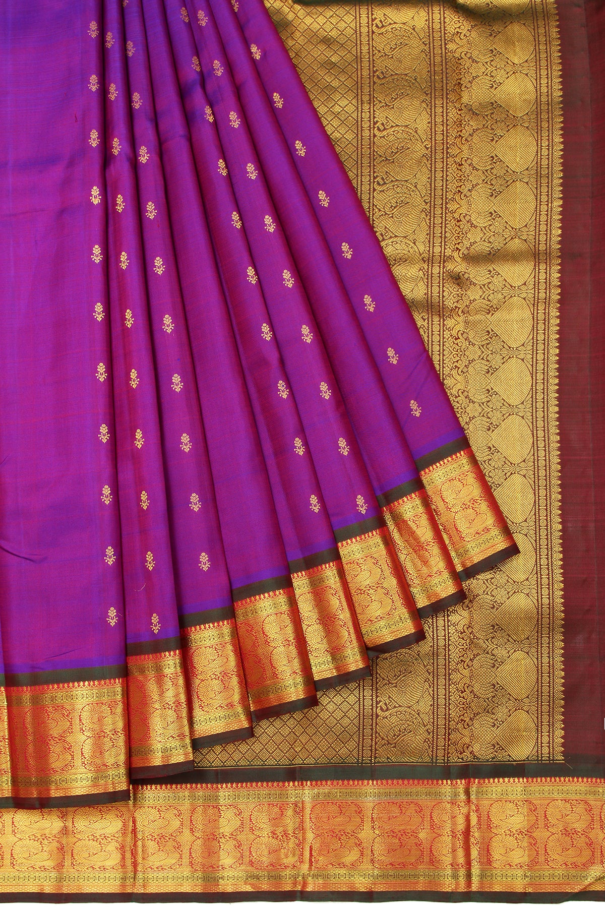 Purple Kanchipuram Silk Saree with Mayil Motif Pallu