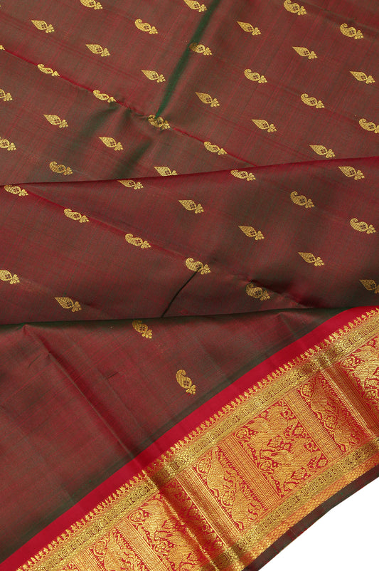 Green Kanchipuram  Silk Saree with Mango Butta and Kuttu Border