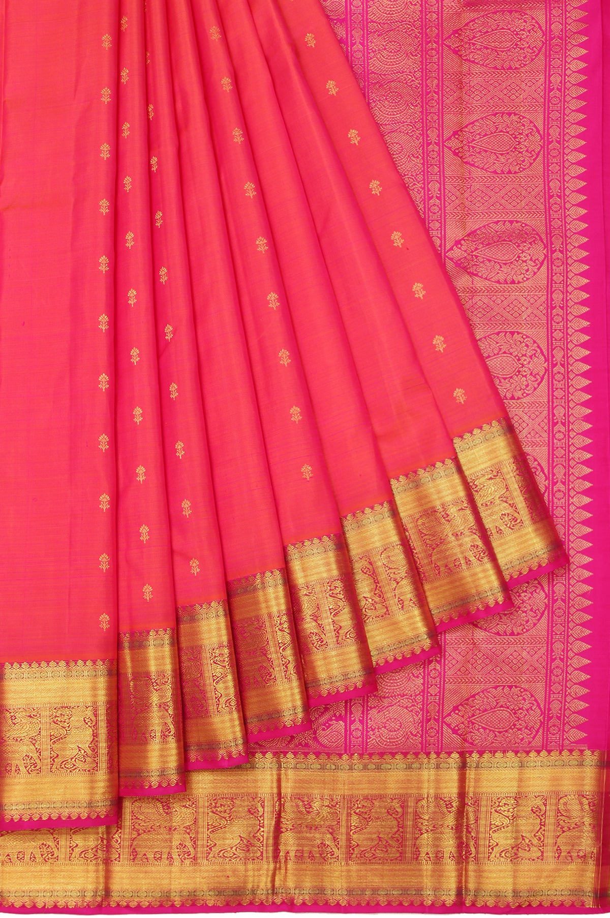 Peach Kanchipuram  Silk Saree with Kuttu Border