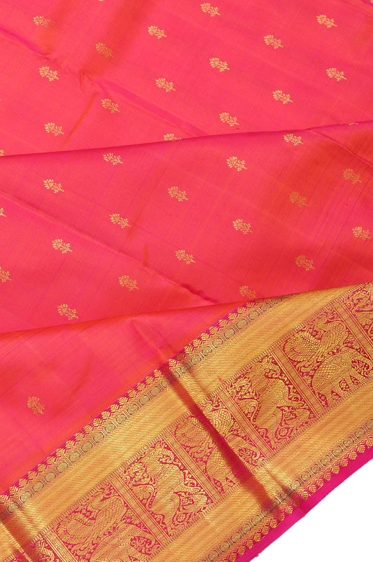 Peach Kanchipuram  Silk Saree with Meen Motifs