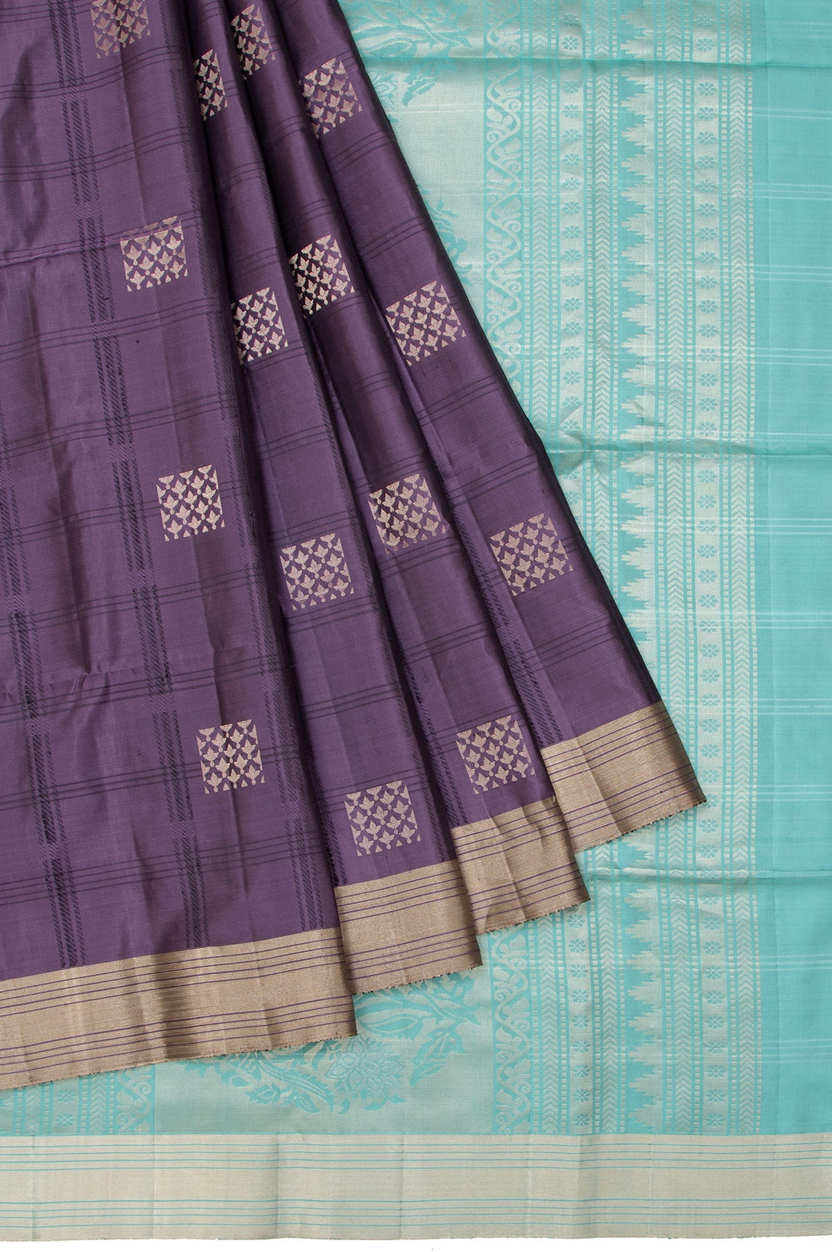 Purple Soft Silk Saree with Gold and Silver Zari Border