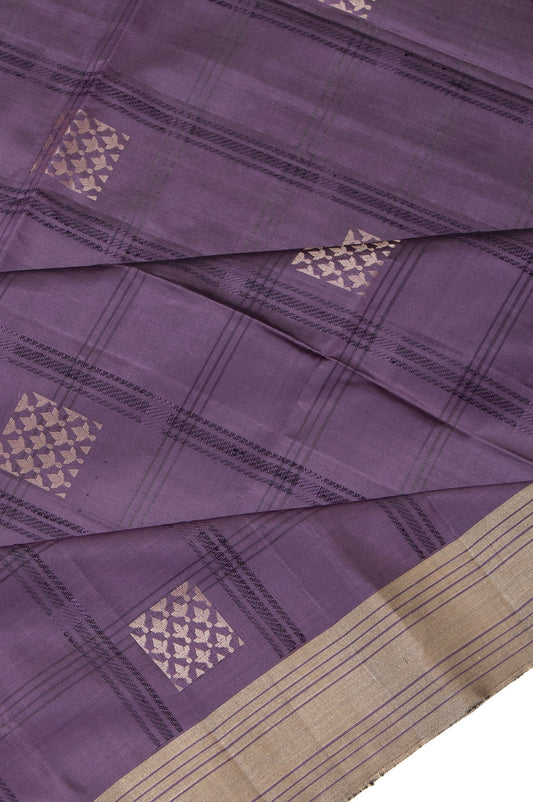 Purple Soft Silk Saree with Gold and Silver Zari Border