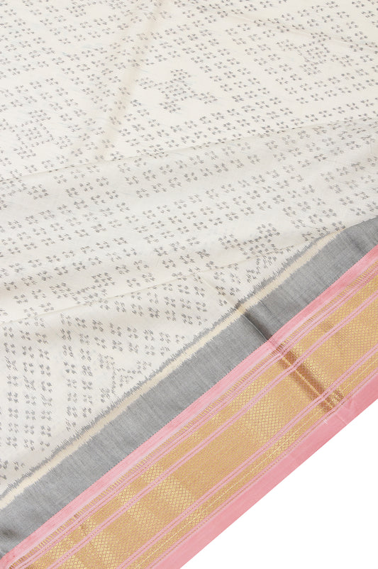 Off White Rajkot Patola Silk Saree with Diamond Butta