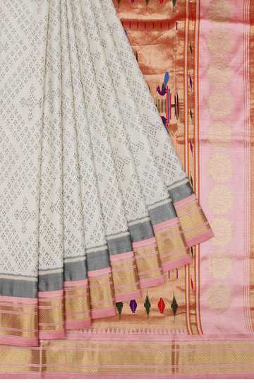 Off White Rajkot Patola Silk Saree with Diamond Butta