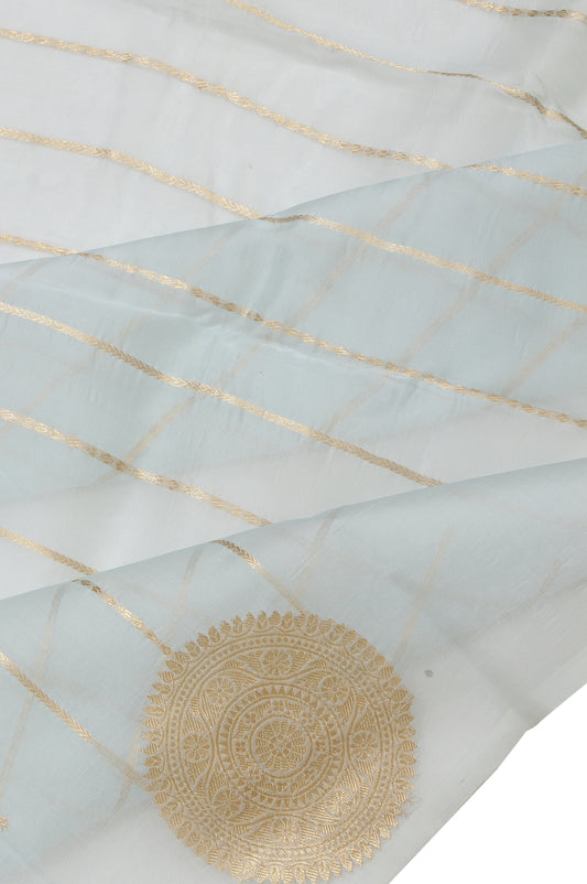 Sea Blue Organza Silk Saree with Gold Motifs