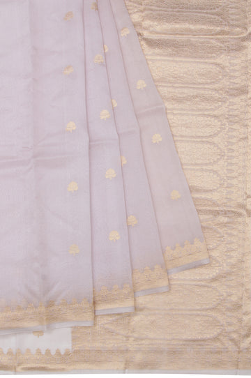 Lavender Organza Silk Saree with Gold Zari Leaf Creeper and Floral Brocades