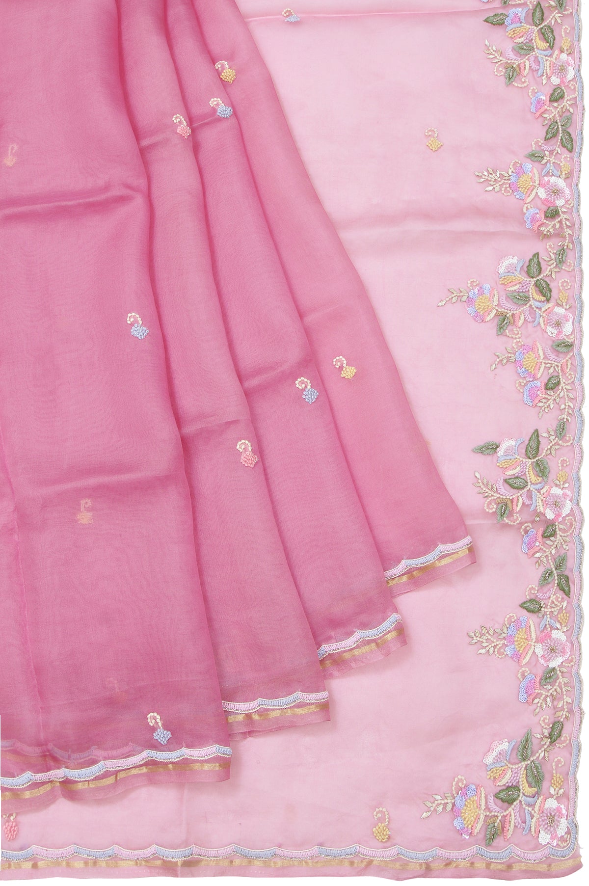 Onion Pink Organza Saree with Sequence Work