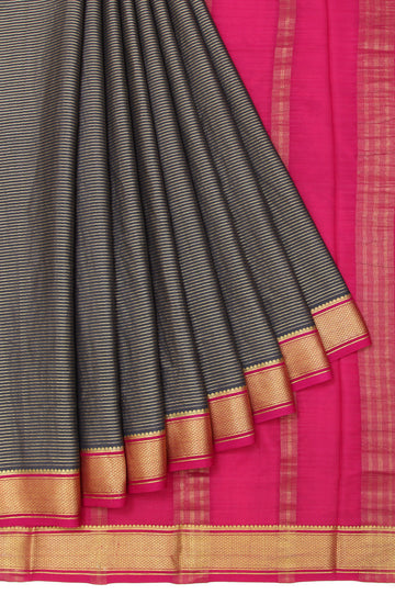 Grey Mysore Silk Saree with Gold Zari Stripes