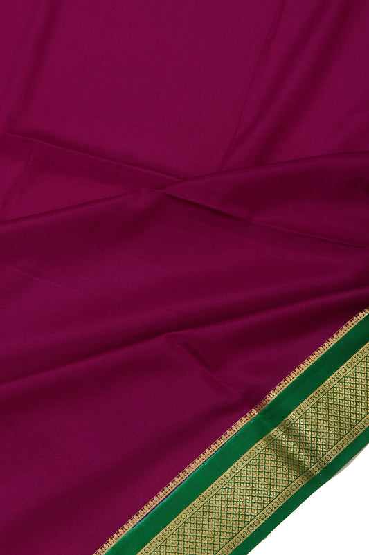 Magenta Mysore Silk Saree with Green Gold Zari and Mango Buttas