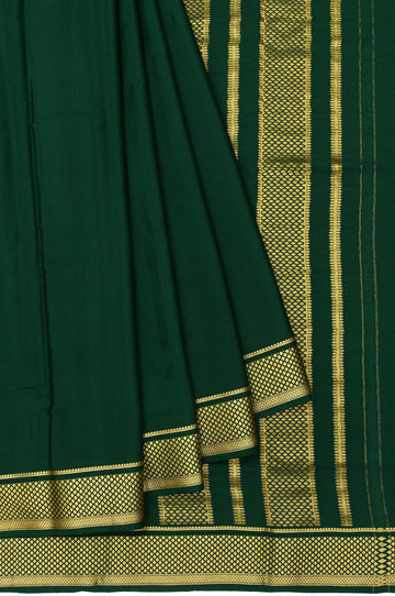 Green Mysore Silk Saree with Self Gold Zari Leaf Buttas