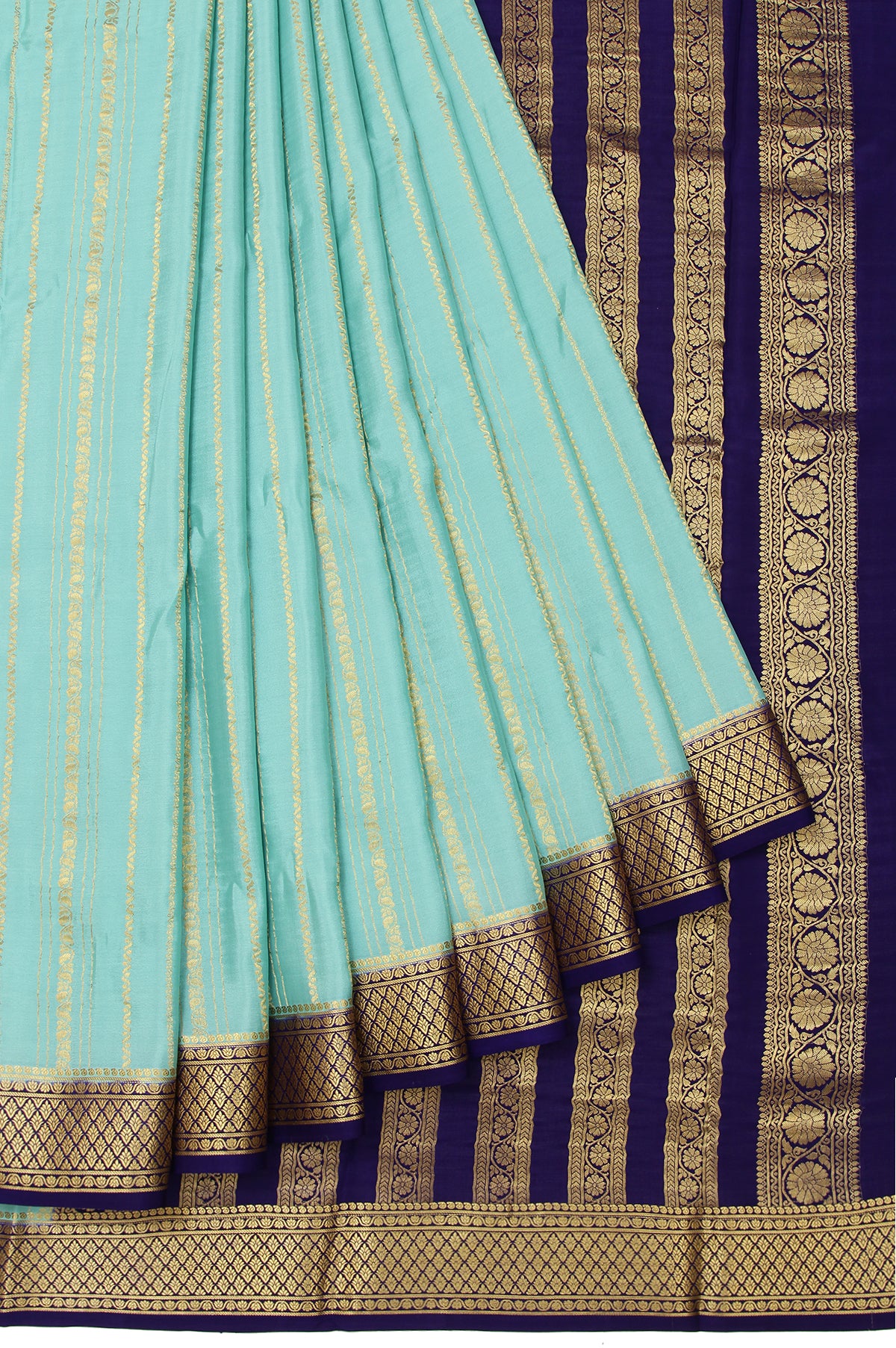 Sea Blue Mysore Silk Saree with Royal Blue Blouse