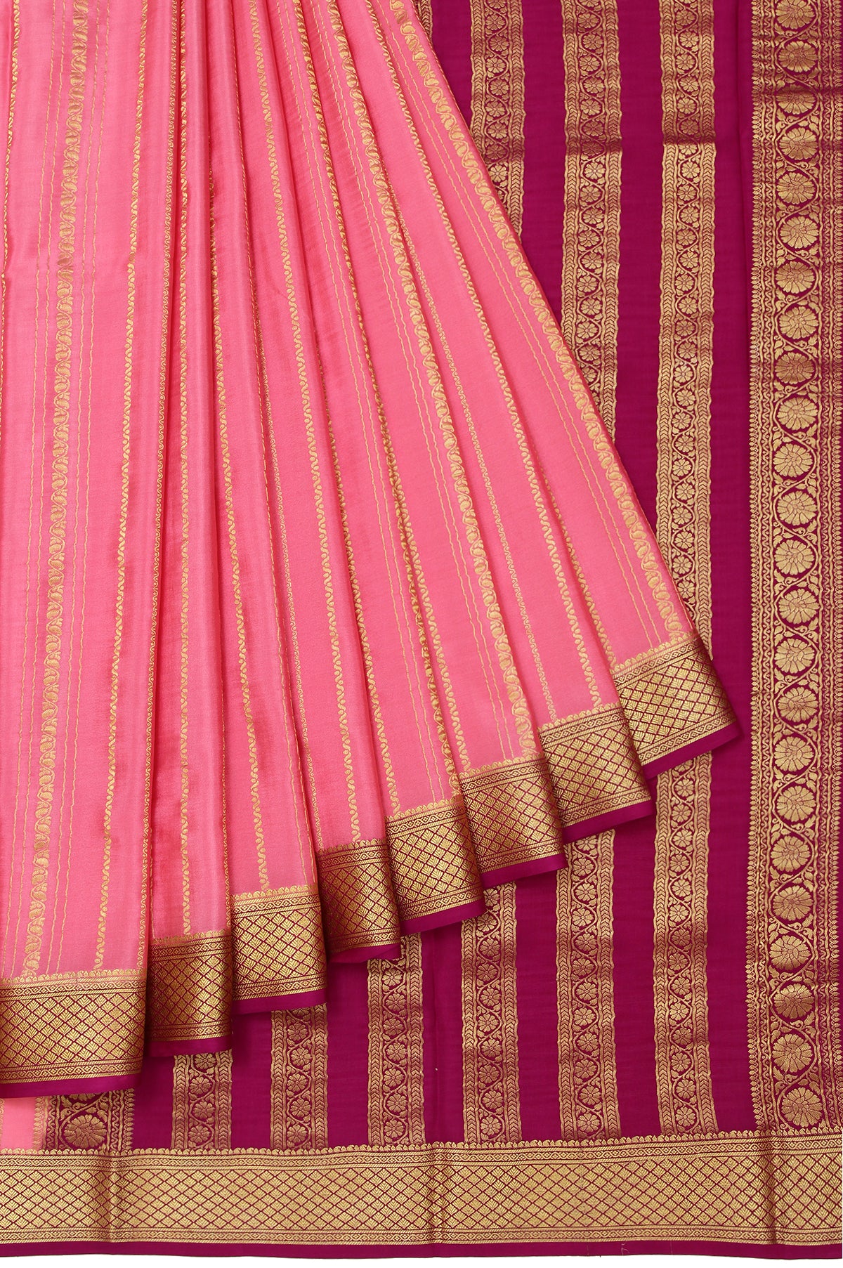 Peach Mysore Silk Saree with Gold Zari Body Design