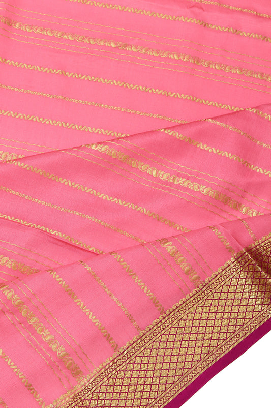 Peach Mysore Silk Saree with Gold Zari Body Design