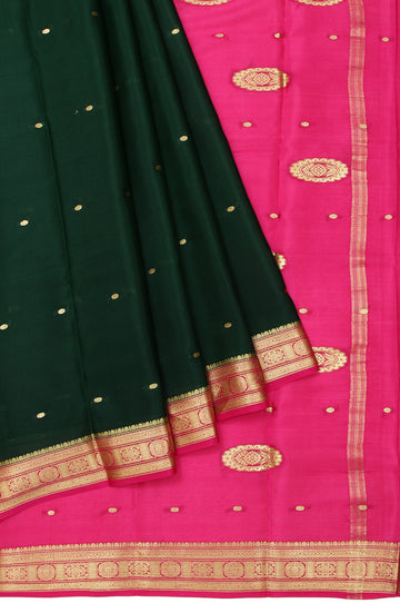 Green Mysore Silk Saree with Rudraksha and Diamond Butta Border