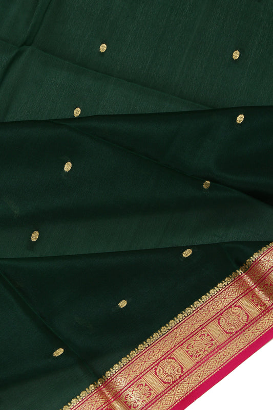 Green Mysore Silk Saree with Rudraksha and Diamond Butta Border