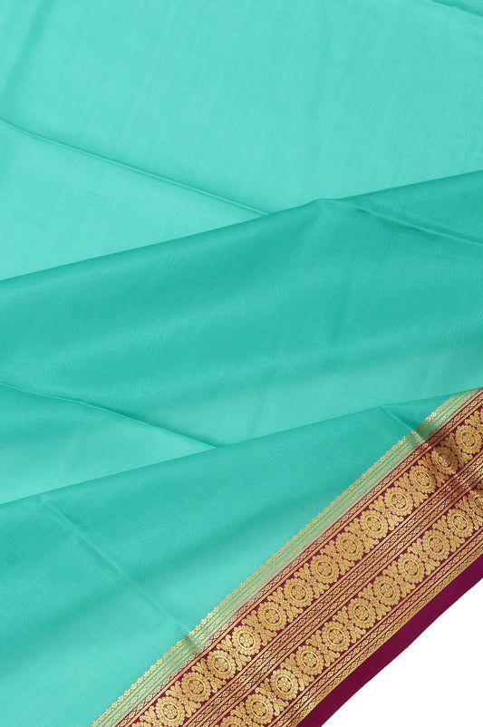 Green Mysore Silk Saree with Contrast Gold Zari and Purple Buttas