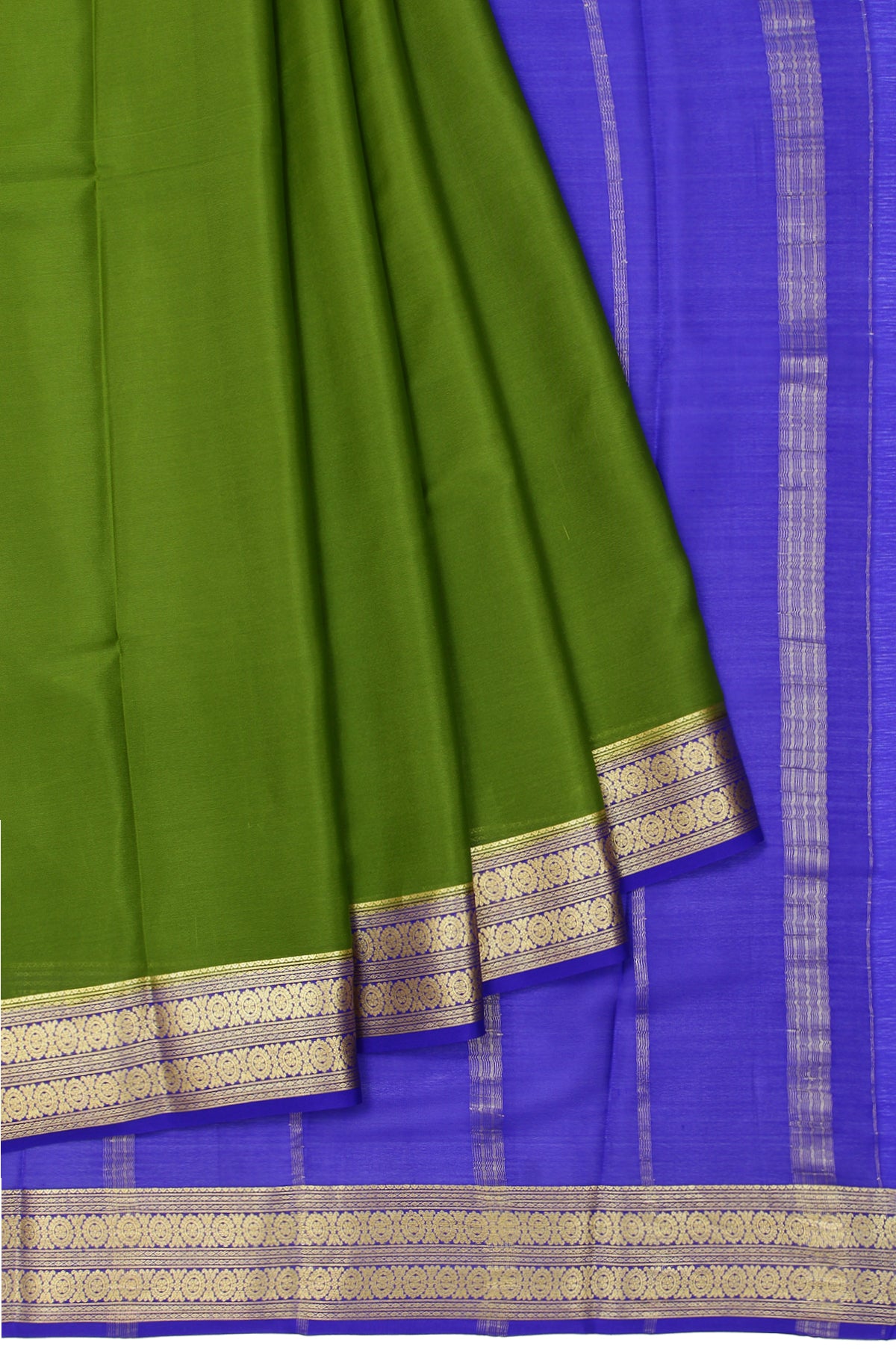 Green Mysore Silk Saree with Gold Zari Diamond and Flower Buttas