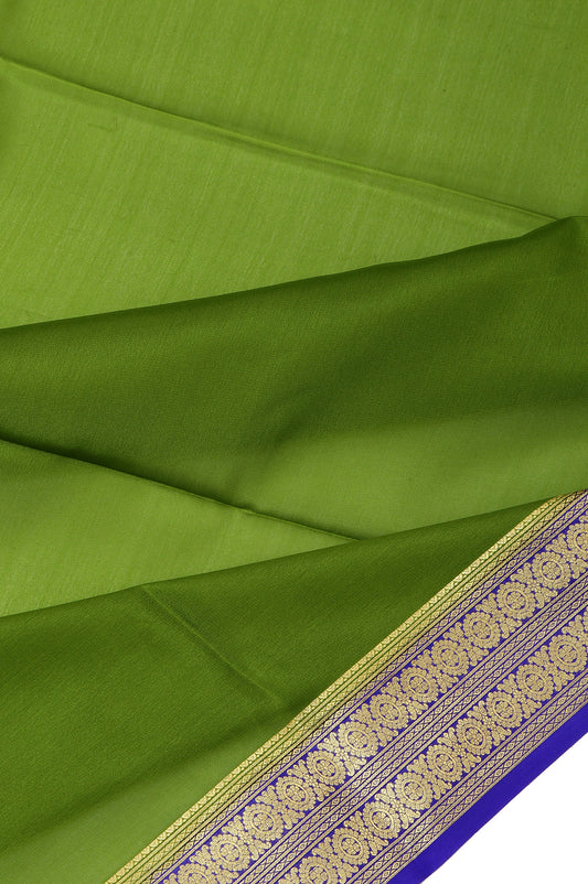 Green Mysore Silk Saree with Gold Zari Diamond and Flower Buttas