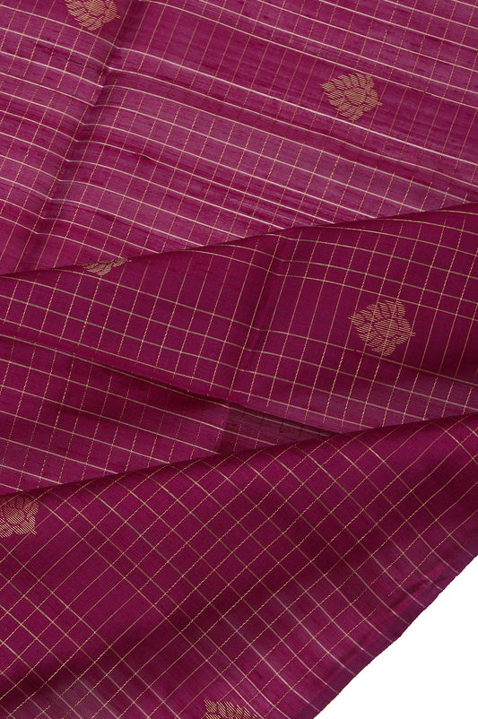 Magenta Kanchi Kora Silk Saree with Pista Green Pallu and Gold Zari Diamond Checks