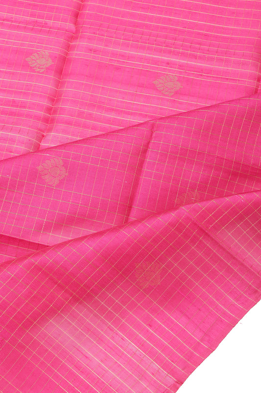 Pink Kanchi Kora Silk Saree with Pista Green Pallu and Gold Zari Checks