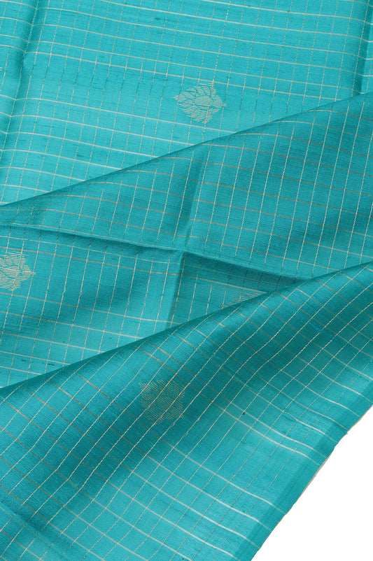 Sea Green Kanchi Kora Silk Saree with Pink Pallu and Gold Zari Checks