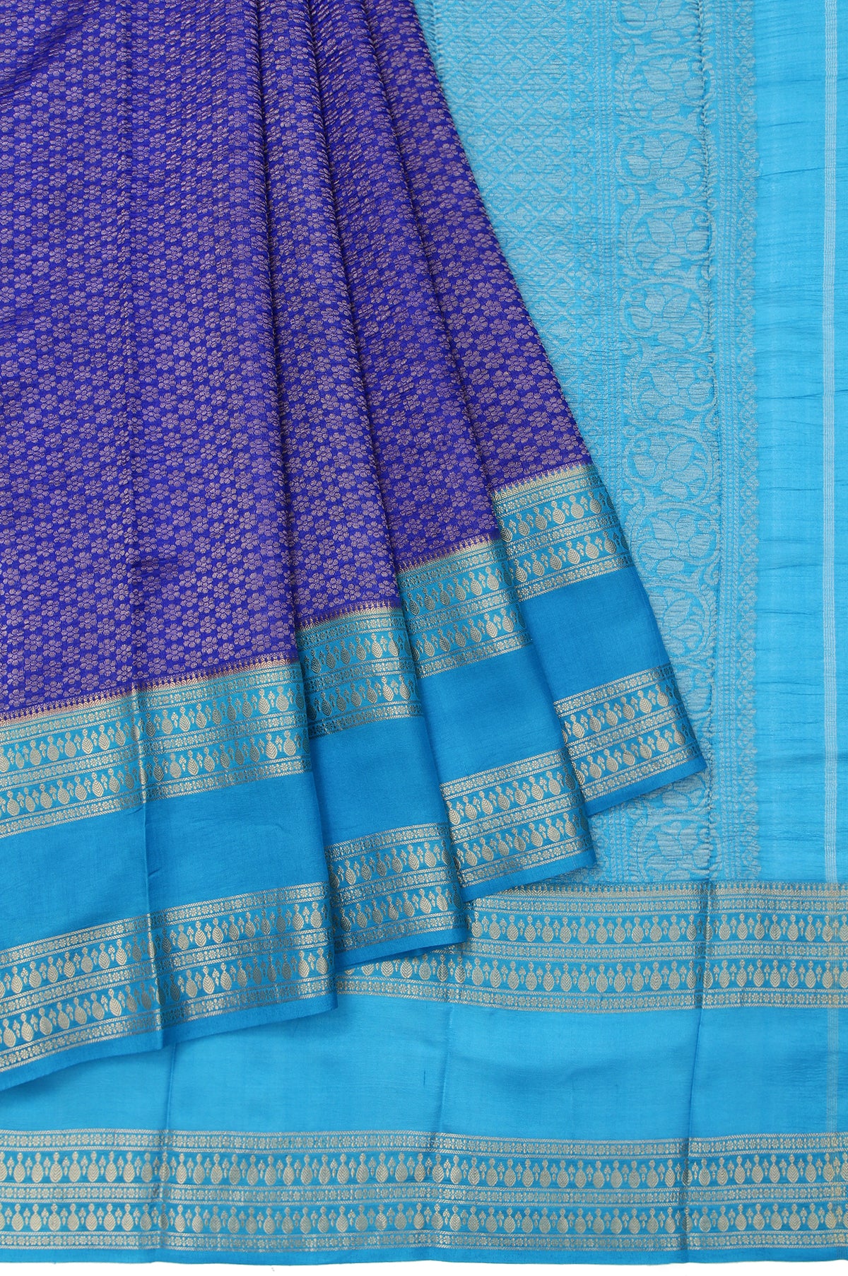 Blue Kanchi Kora Silk Saree with Plain Bordered Blouse