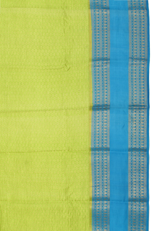 Parrot Green Kanchi Kora Saree with Blue Gold Butta