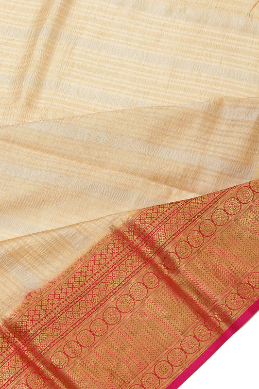 Sandal Kanchi Kora Silk Saree with Plain Bordered Red Blouse