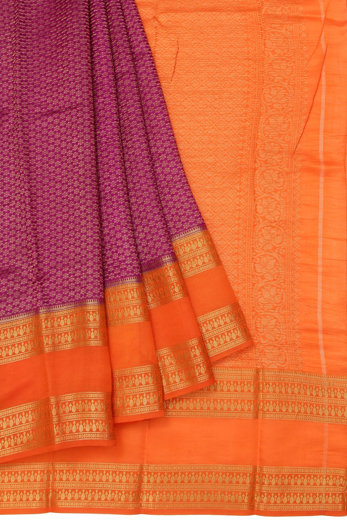 Purple Kanchi Kora Saree with Orange Gold Butta