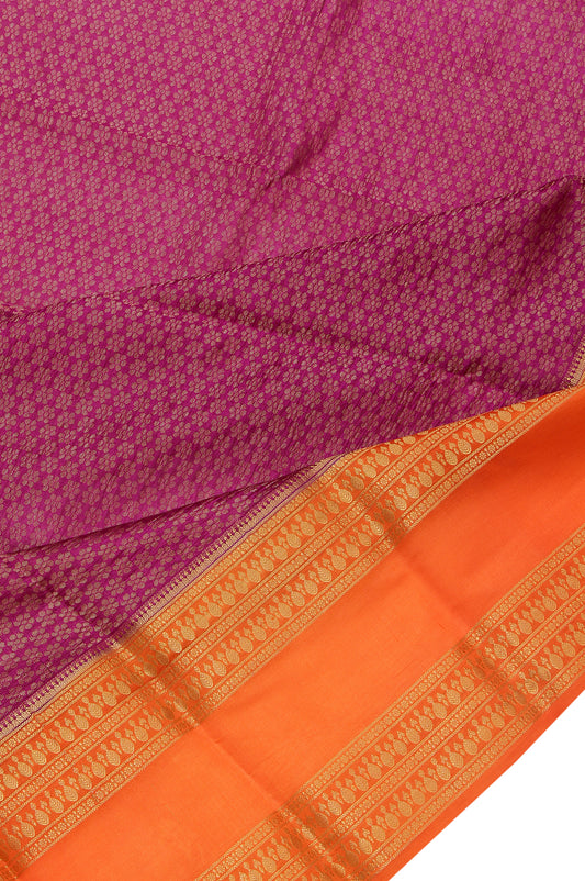 Purple Kanchi Kora Saree with Orange Gold Butta