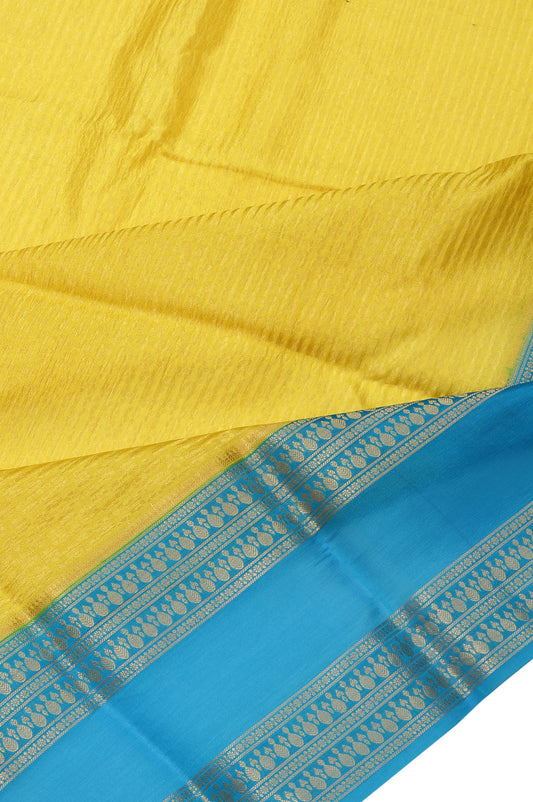 Yellow Kanchi Kora Saree with Blue Gold Zari Butta