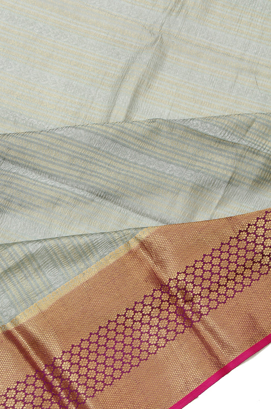 Pista Green Kanchi Kora Silk Saree with Triangle Butta