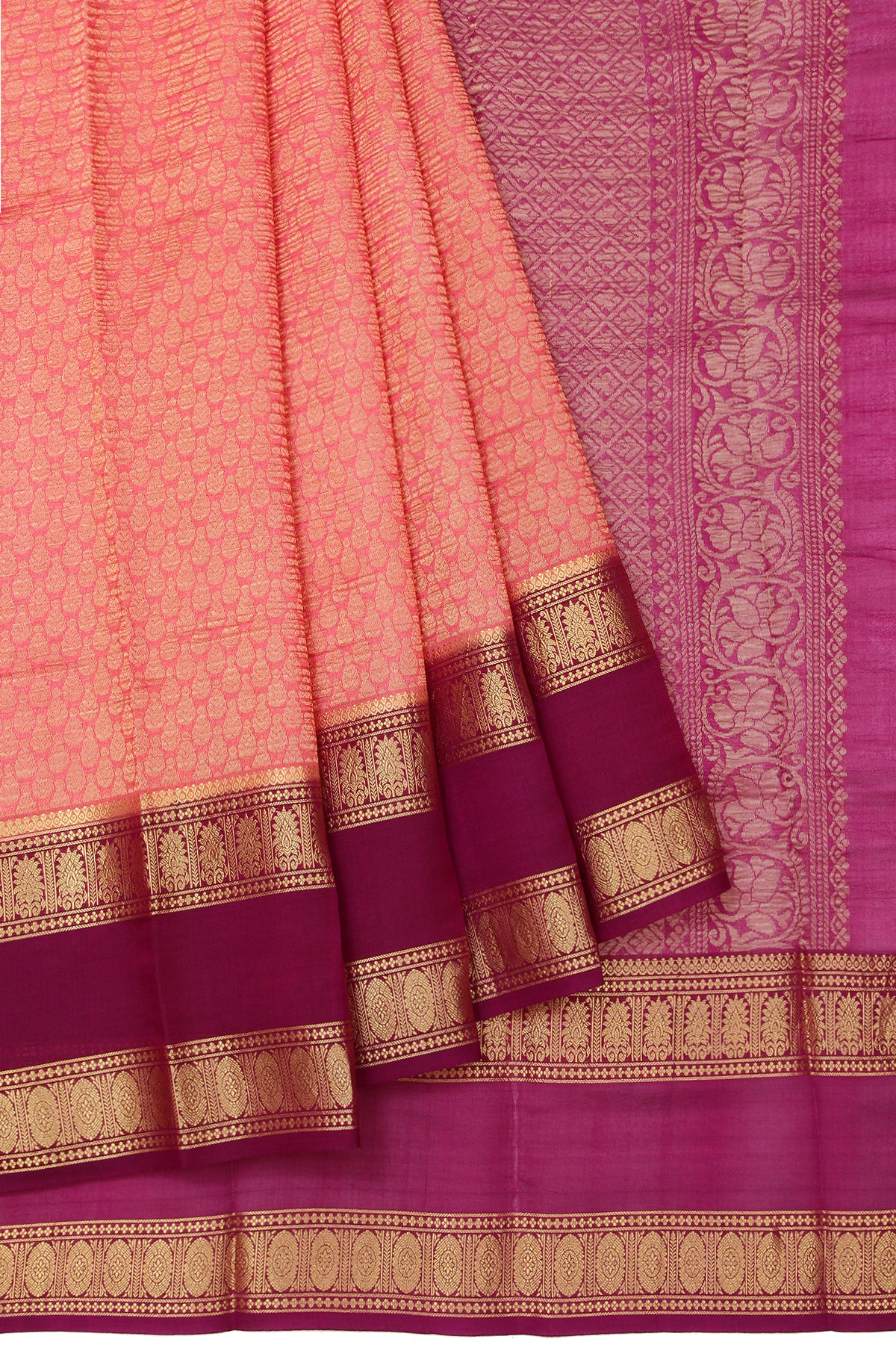 Peach Kanchi Kora Silk Saree with Gap Border