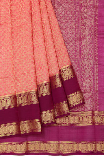 Peach Kanchi Kora Silk Saree with Gap Border