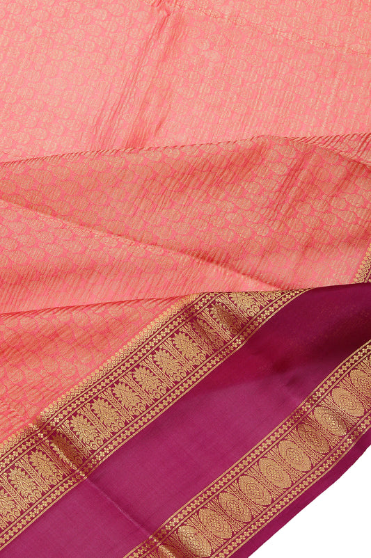 Peach Kanchi Kora Silk Saree with Gap Border