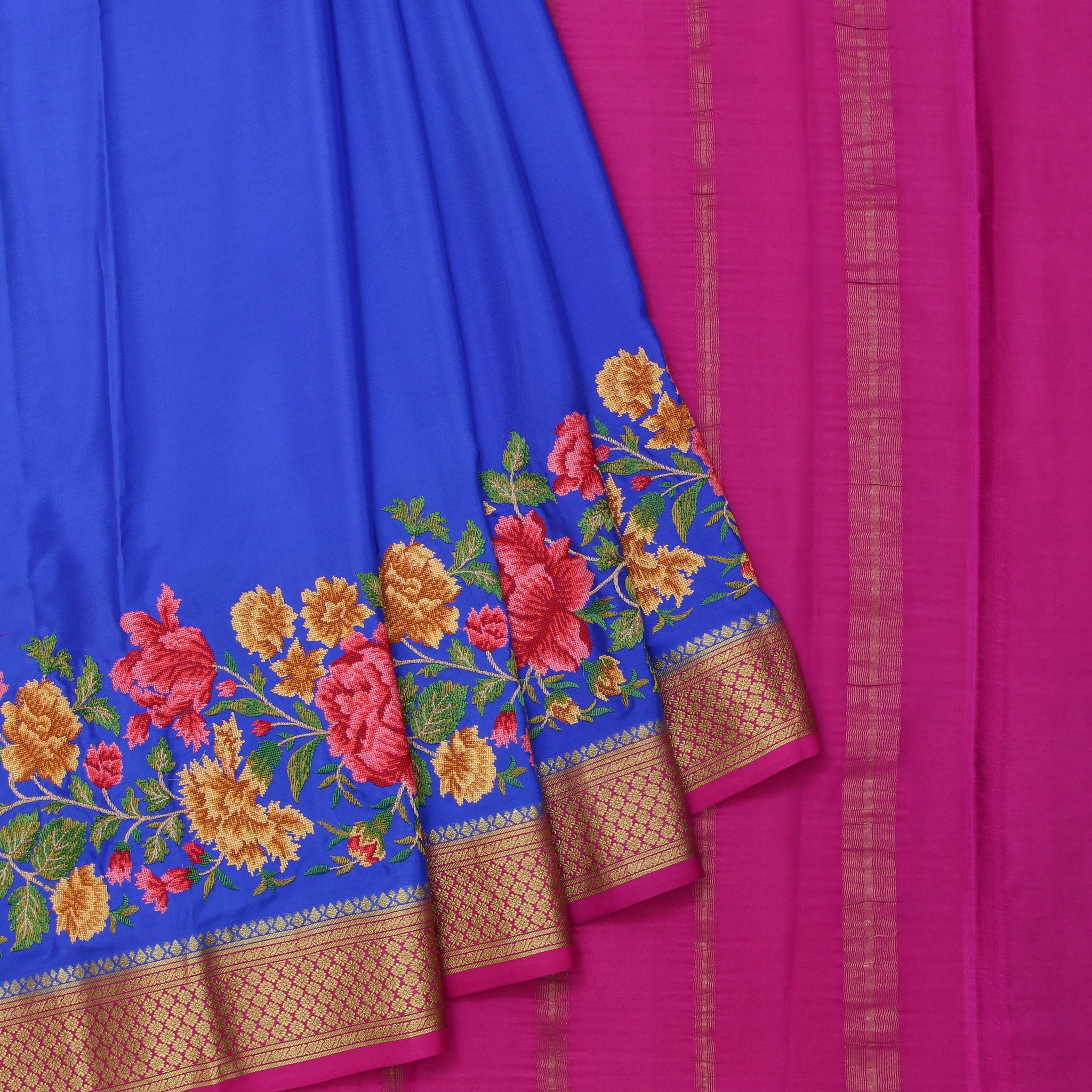 Blue Mysore Silk Saree with Meenakari Border