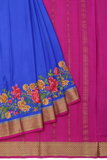 Blue Mysore Silk Saree with Meenakari Border