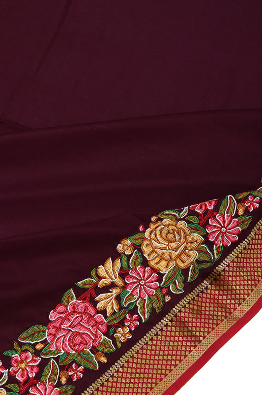 Violet Mysore Silk Saree with Maroon Gold Zari