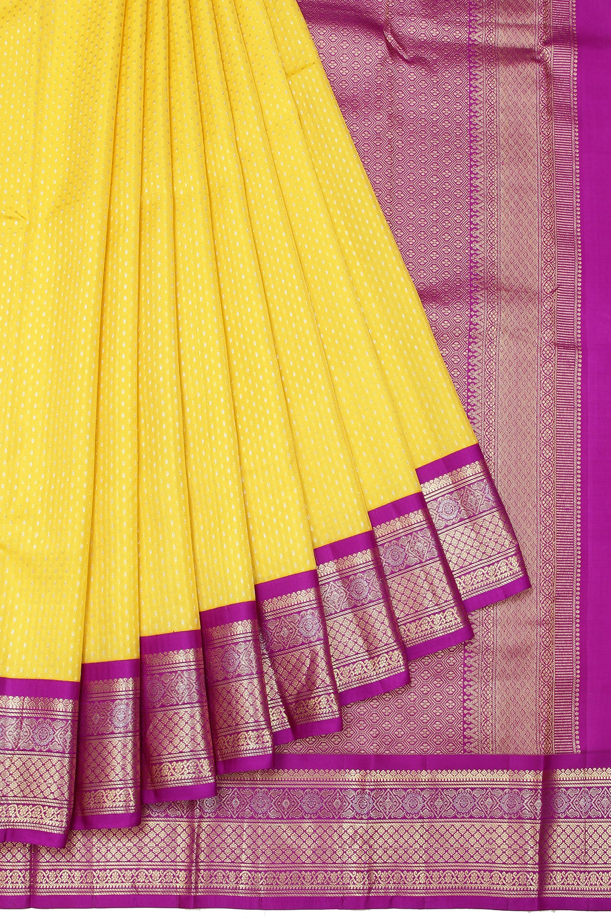 Yellow Soft Silk Saree with Flower Buttas