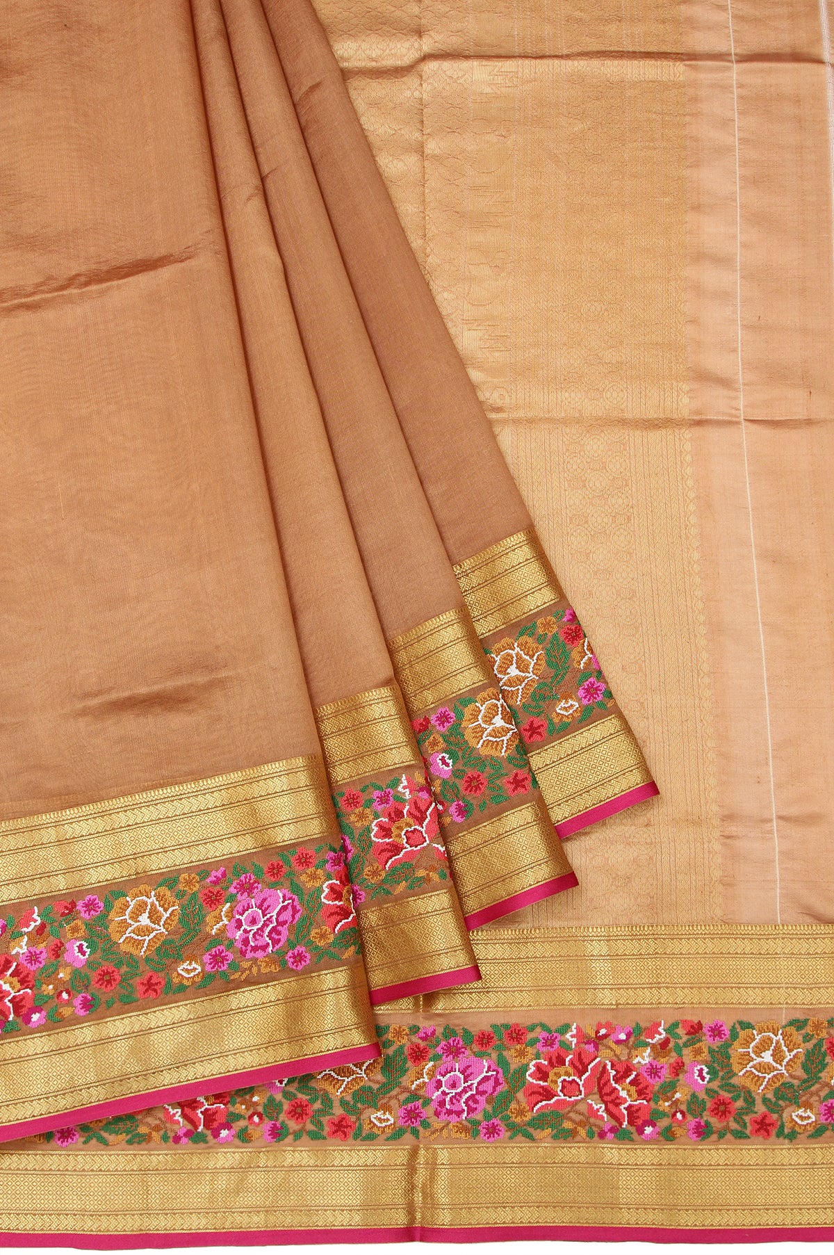 Brown Mysore Silk Saree with Gold Paisley