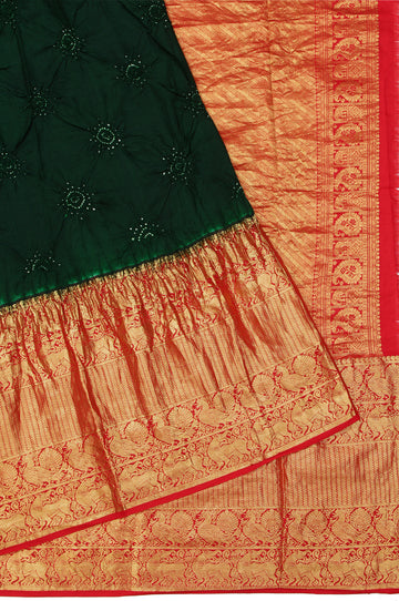 Green Kanchi Bandhani Silk Saree with Twill Design Pallu