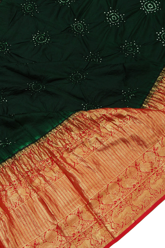 Green Kanchi Bandhani Silk Saree with Twill Design Pallu