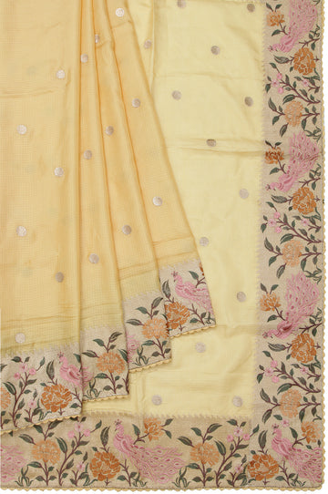 Yellow Kota Silk Saree with Gold Zari Bird and Tree Motifs