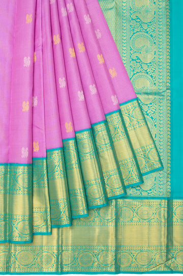 Lavender Kanchipuram Silk Saree with Rangoli Creeper Border