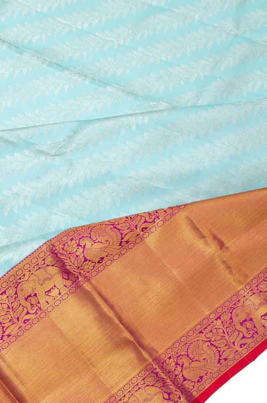 Sea Blue Kanchipuram Silk Saree with Mayil and Yanai Border