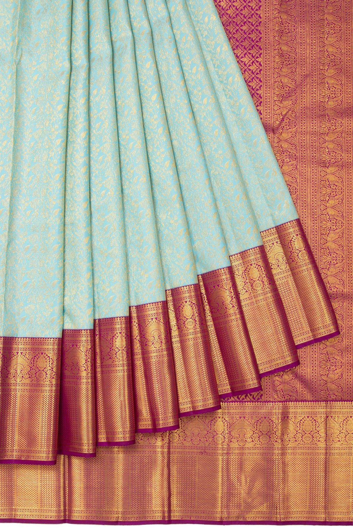 Sea Blue Kanchipuram Silk Saree with Star Butta