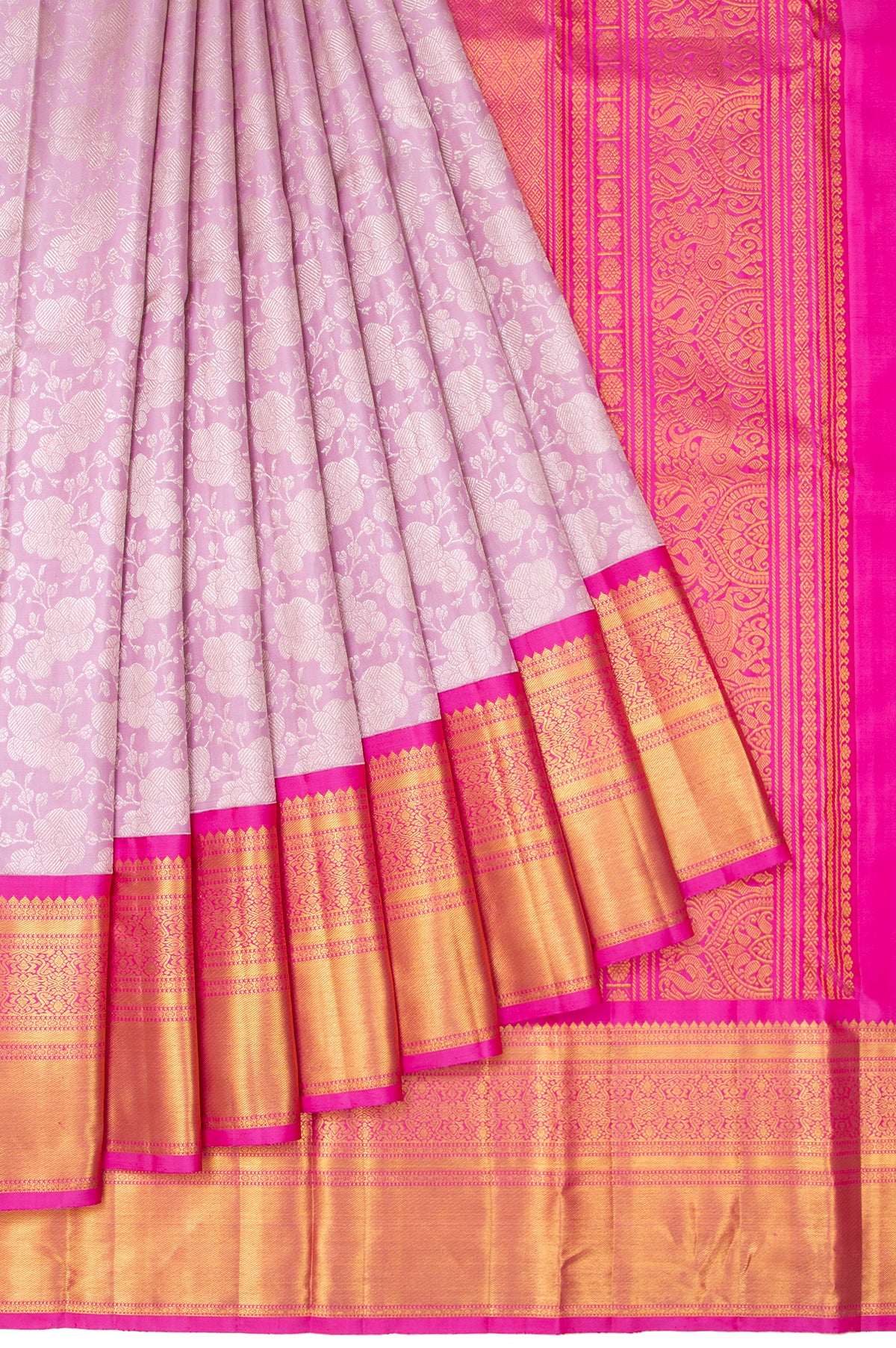 Onion Pink Kanchipuram Silk Saree with Striped Pallu