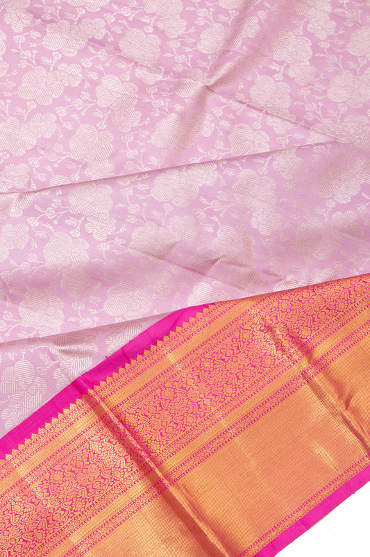 Onion Pink Kanchipuram Silk Saree with Striped Pallu