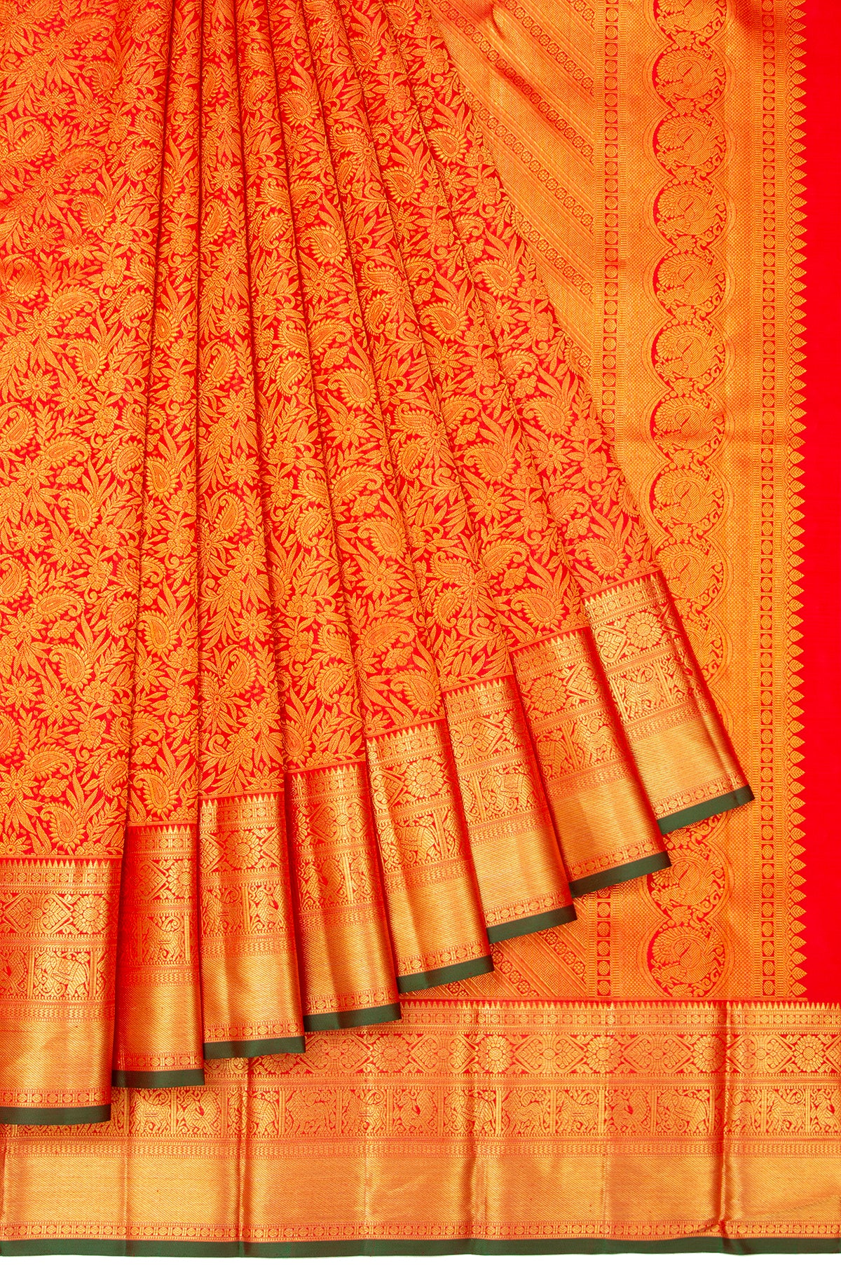 Red Kanchipuram Silk Saree with Gold Zari Work