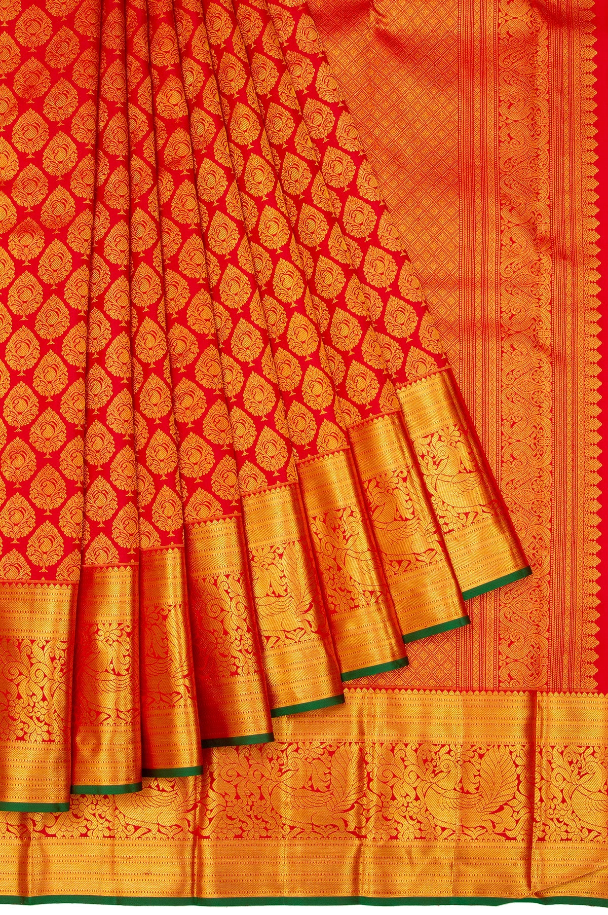 Red Kanchipuram Silk Saree with Kaddi Border